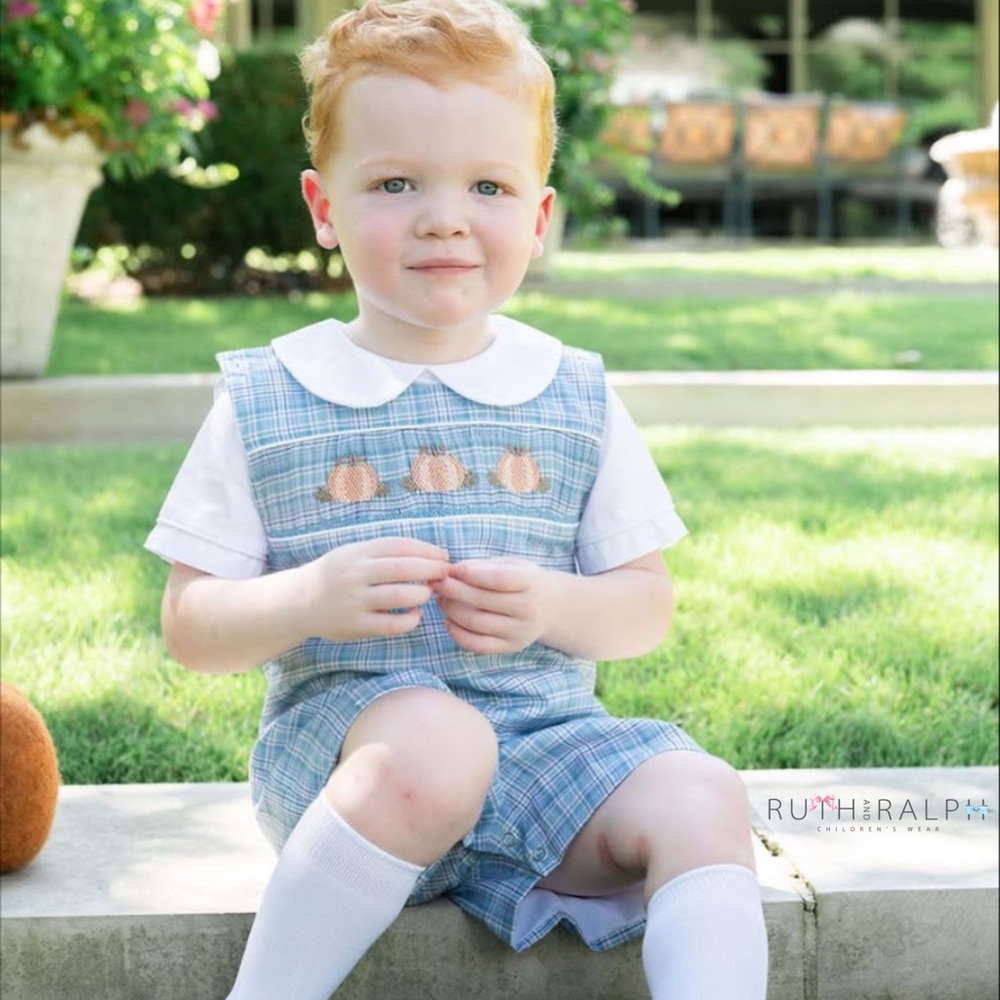 Ruth and Ralph Pumpkin Smocked Benjamin Jonjon- Blue Tartan